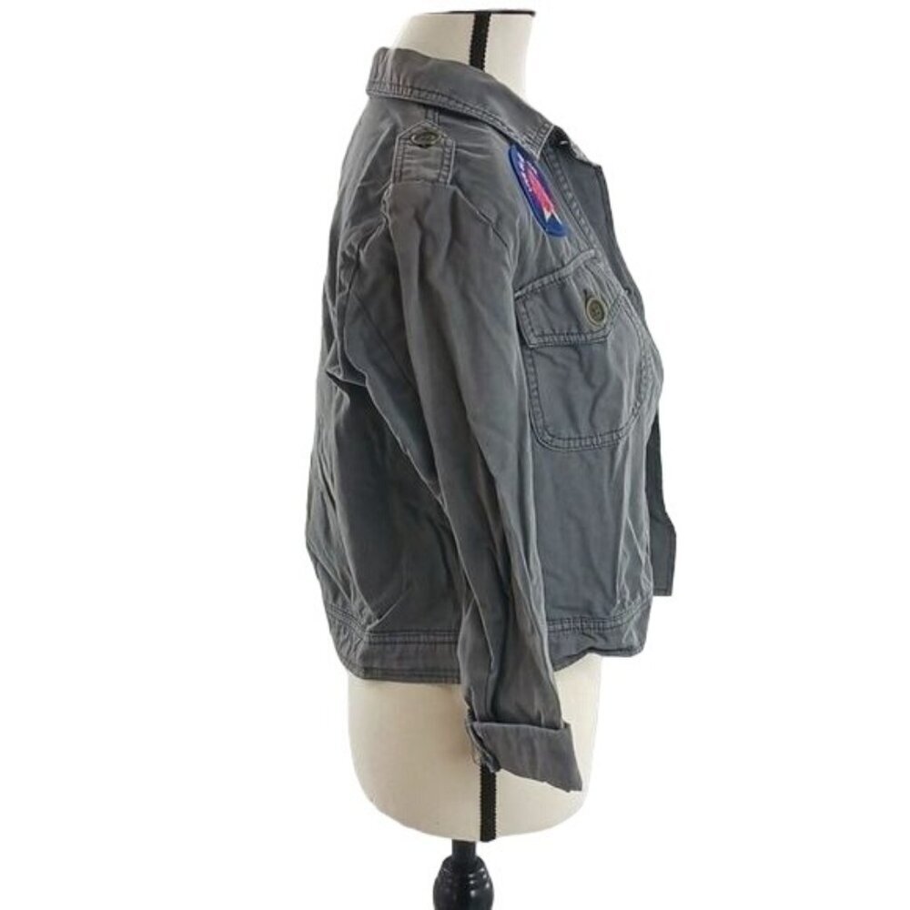 Mossimo Utility Jacket Womens Size S Gray Button Front Embroidered Patchwork - Picture 4 of 7